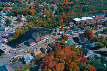 Aerial Drone Photography Of Downtown Somersworth, NH (New Hampshire) During The Fall Foliage Season
