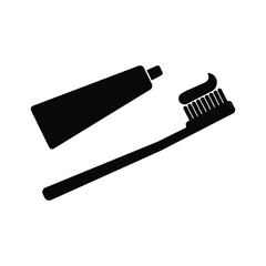 Toothbrush your teeth with a toothpaste silhouette. The concept of dental care. Oral hygiene. Vector illustration of flat design. Isolated against a white background.