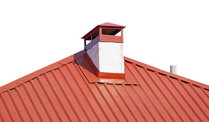 chimney on the roof of the house on white