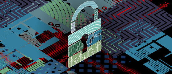 internet digital security technology concept for business background. Lock on circuit board