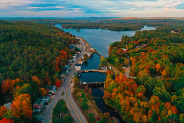 Aerial Drone Photography Of Downtown Milton, NH (New Hampshire) During The Fall Foliage Season