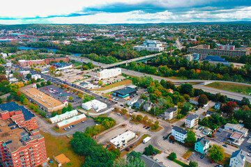 Aerial Drone Photography Of Downtown Bedford, NH (New Hampshire) During The Fall Foliage Season