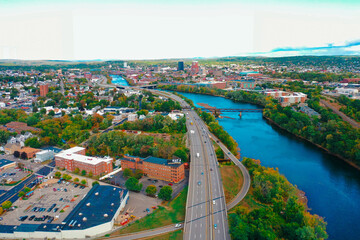 Aerial Drone Photography Of Downtown Bedford, NH (New Hampshire) During The Fall Foliage Season