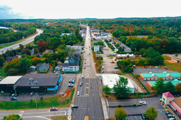 Aerial Drone Photography Of Downtown Bedford, NH (New Hampshire) During The Fall Foliage Season