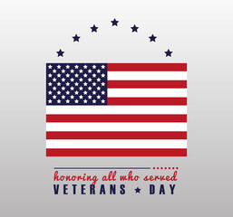happy veterans day lettering with usa flag in gray background