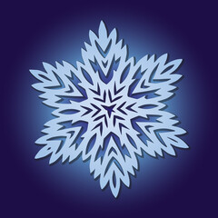 Vector cute blue patterned snowflake on dark blue background for winter holidays and new year design