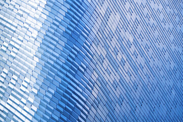 modern metal and glass modern background or wall of architecture design with blue light. abstract...