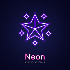 Christmas star. Merry Christmas Neon Icons. Vector Illustration of Winter Holiday Symbols.