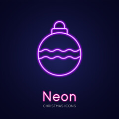 Christmas tree toy. Merry Christmas Neon Icons. Vector Illustration of Winter Holiday Symbols.