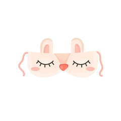vector women's pink sleep mask with Bunny ears and muzzle.isolated on a white background. concept of insomnia.cartoon style.