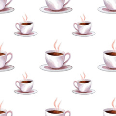 seamless pattern watercolor illustration christmas new year coffee tea cup