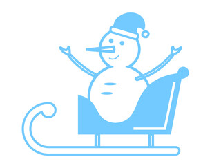 Vector illustration for the new year 2021. Banner, postcard snowman in a sleigh in blue.