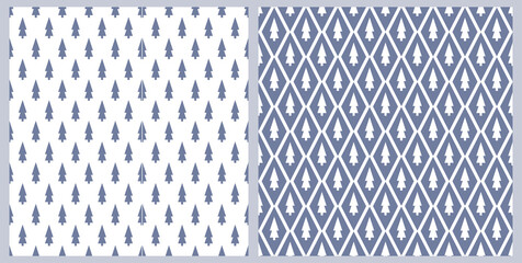 Christmas geometry seamless pattern. Blue Christmas tree stylized. Vector illustration