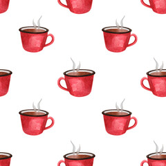 seamless pattern watercolor illustration christmas new year tea coffee