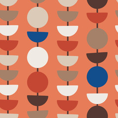 Mid Century Outline, with retro colored circles and half circles, repeat seamless pattern