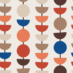 Mid Centrury outline seamless repeat pattern with shapes, circles and half circles in retro colors