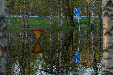 Spring floods in Rovaniemi, Finland.