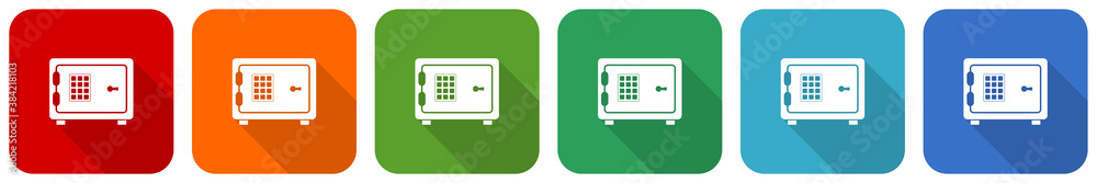 Aufkleber digital safe, bank, business icon set, flat design vector illustration in 6 colors options for webde