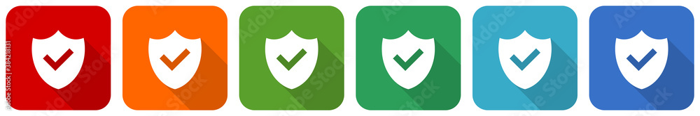 Poster Shield icon set, flat design vector illustration in 6 colors options for webdesign and mobile applications