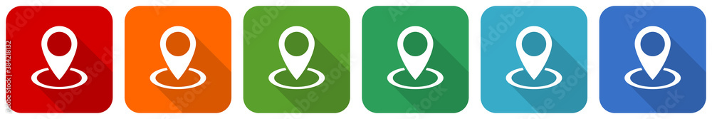 Poster Pointer icon set, flat design vector illustration in 6 colors options for webdesign and mobile applications