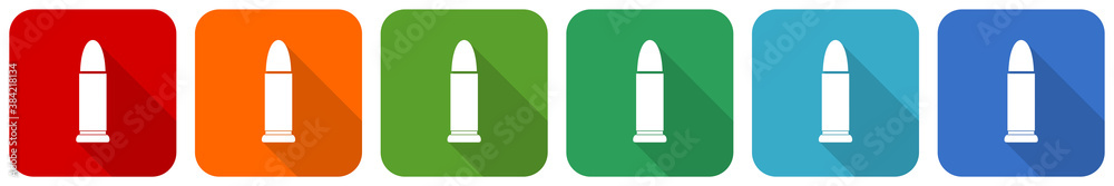 Fototapete ammunition icon set, flat design vector illustration in 6 colors options for webdesign and mobile ap