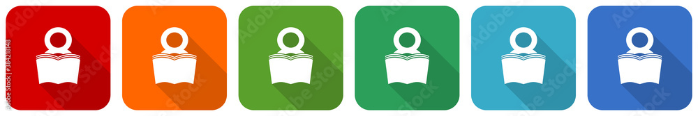 Aufkleber book icon set, flat design vector illustration in 6 colors options for webdesign and mobile applicat