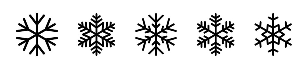 Set of snowflake icon, black snowflakes, ice crystal winter symbol, Christmas icon logo snow, Santa Claus, Xmas cartoon character