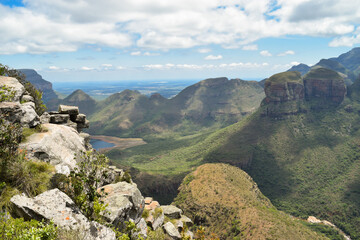 The beautiful view from Three Rondavels view point, in Blyde river canyon, South Africa.