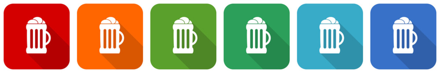 Beer icon set, flat design vector illustration in 6 colors options for webdesign and mobile applications