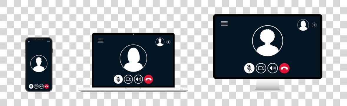 Set of video call screen template, video cal device icons set, vector illustration