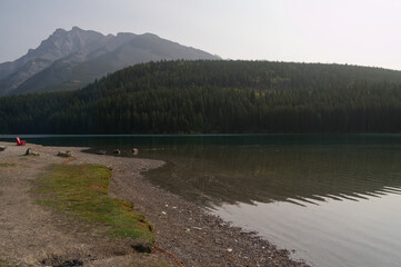 Two Jack Lake on a Smoky Day