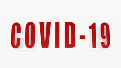 Covid-19 3D text slightly curved on a white background