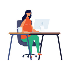 Fototapeta premium young woman using desktop in workplace character