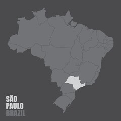Fototapeta na wymiar The Brazil map with the highlighted Sao Paulo State