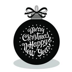 Christmas tree toy of dark red color with the inscription Merry Christmas and Happy New Year