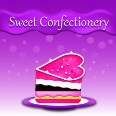 pink cake with cream. sweet confectionery.