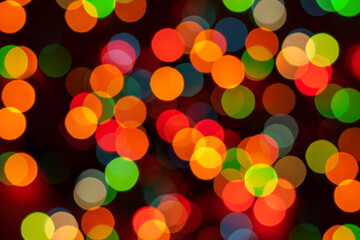 Blurred Christmas lights, multicolored bokeh.