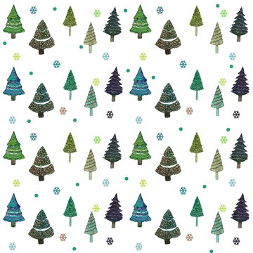 Pattern con alberelli di Natale isolati su sfondo bianco