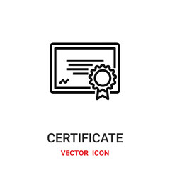 Certificate vector icon. Modern, simple flat vector illustration for website or mobile app.Certificate and document symbol, logo illustration. Pixel perfect vector graphics	