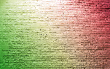 brick wall White Rustic Texture. Retro used Vintage Structure. Grungy Shabby green yellow red Background. Design Element. Abstract Light White with space for text