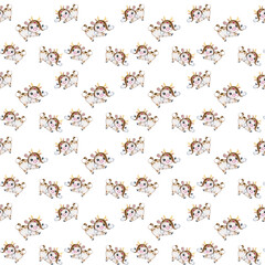 Watercolor Christmas and New Year seamless pattern, Cute little Bulls Pattern