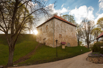 Fototapeta na wymiar Kandava, Latvia, Livonian Confederation military castle was built around 1257. The oldest remaining structure is a guard tower built in 1334 and later used for gunpowder storage.