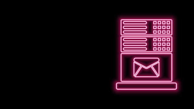 Glowing neon line Mail server icon isolated on black background. 4K Video motion graphic animation