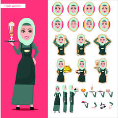 Muslim cooker women with hijab character stickers set 