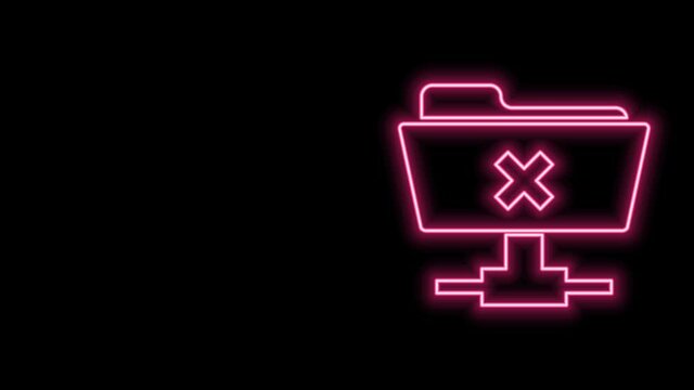 Glowing neon line FTP cancel operation icon isolated on black background. Software update, transfer protocol, router, teamwork tool management, copy process. 4K Video motion graphic animation