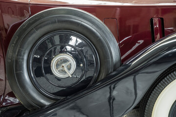 Spare tire of a vintage car.