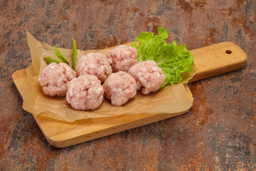 Homemade raw pork minced meatball for cooking