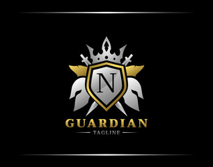 Guardian Shield With N Letter. Abstract Spartan Warrior Logo