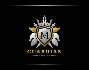 Guardian Shield With M Letter. Abstract Spartan Warrior Logo