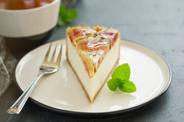 Vanilla cheesecake with figs. selective focus.
